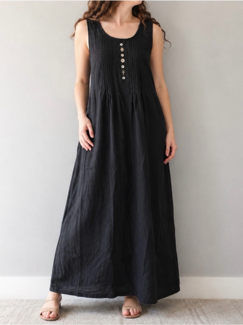 Sweet Jessie Vintage Black Denim Maxi Dress Womens 12 Large